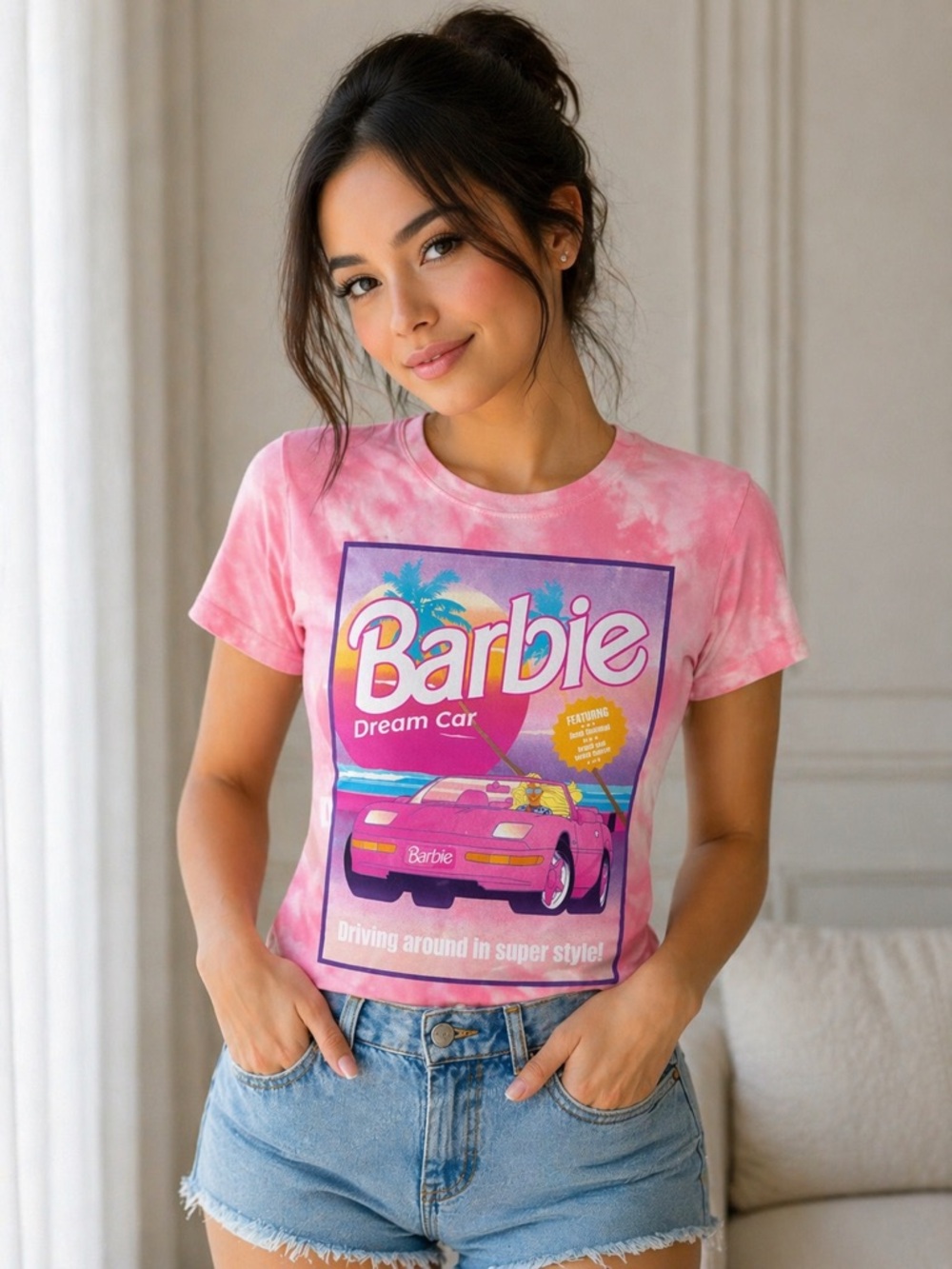 Barbie Pink Tie-Dye Dream Car Graphic Tee